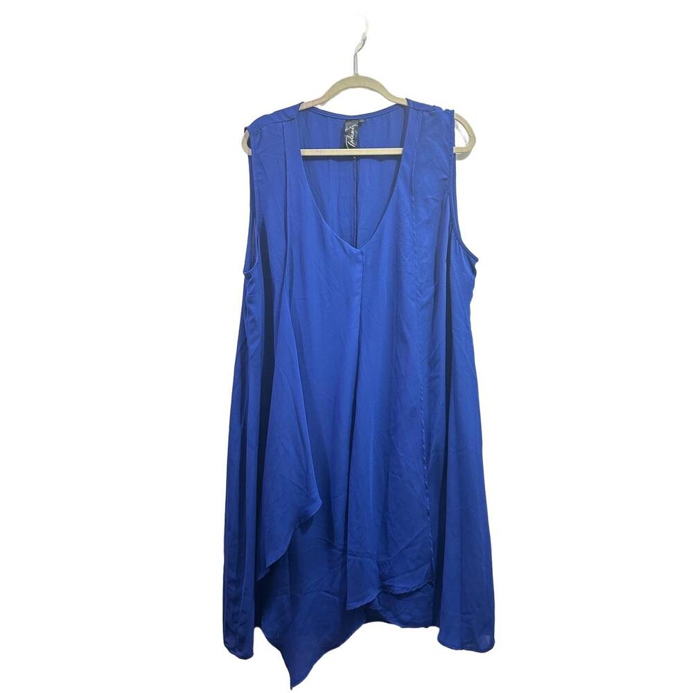 Trisexi Dress Womens Size 3X Royal Blue Asymmetrical Hem Sleeveless VNeck